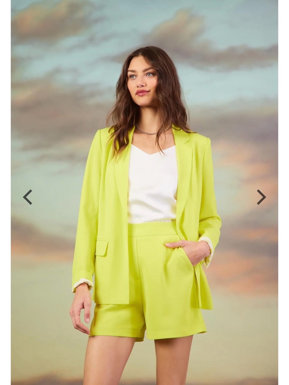 Skies Are Blue Neon Curvy Yellow Open-Front Women's Blazer and Shorts Set